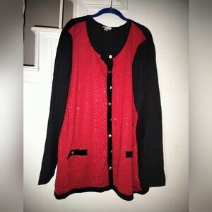 Joan Rivers Red and Black Cardigan Sweater